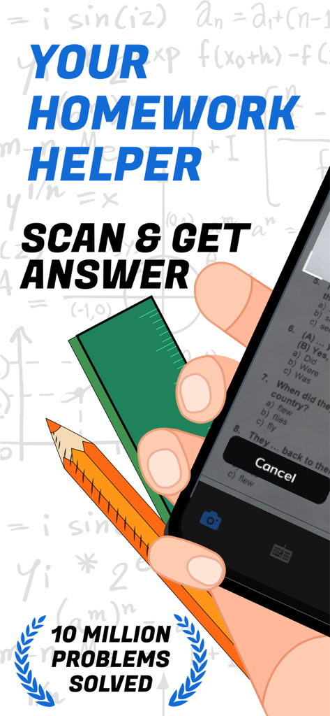 Photo Answer: Math Helper AI - A person scanning a homework assignment with the Photo Answer app to get instant solutions