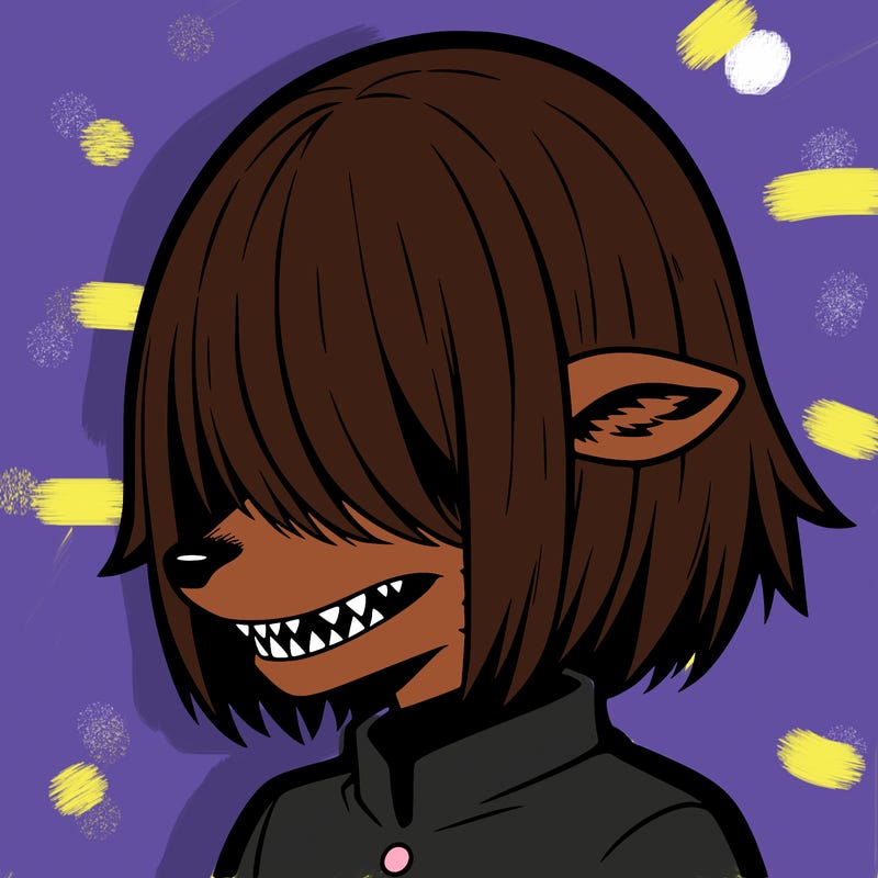 sharp teeth deer man with bob haircut