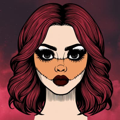 beautiful realistic scary female face hair lips eyes nose