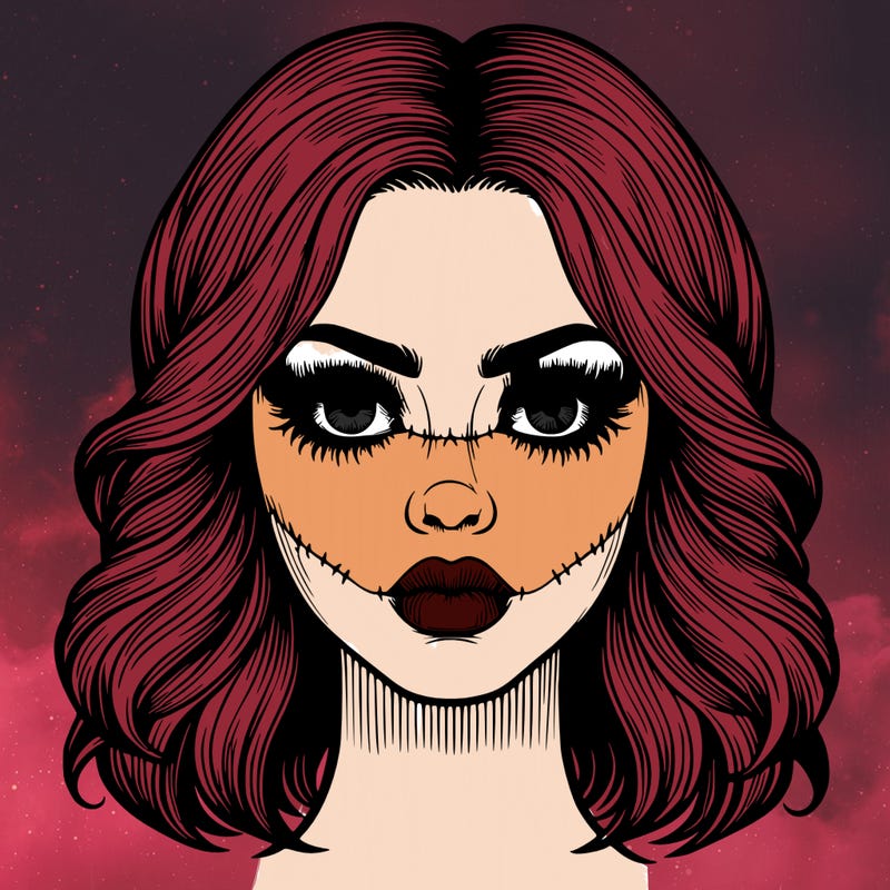 beautiful realistic scary female face hair lips eyes nose