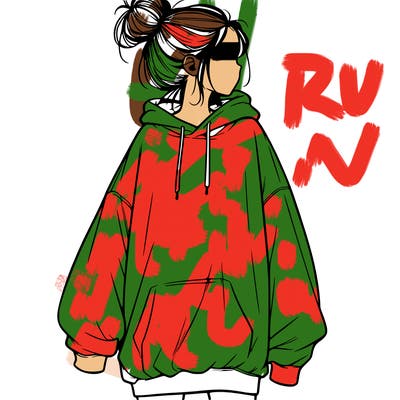 realistic girl with a oversized sweatshirt on and a bun