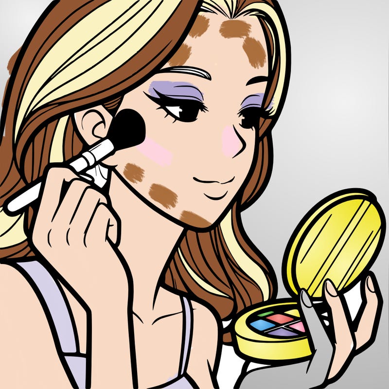 little girl putting on makeup