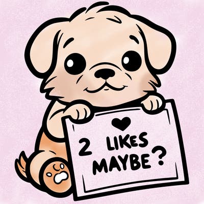 a puppy holding a sign that says 2 likes maybe?