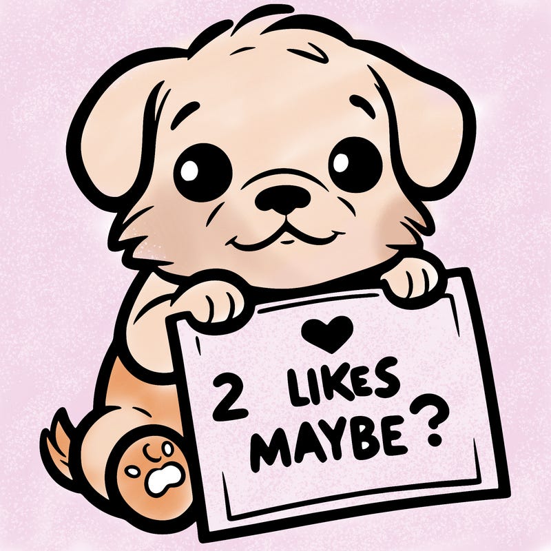 a puppy holding a sign that says 2 likes maybe?