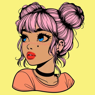 realistic girl with spacebuns