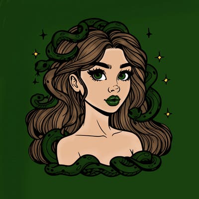 realistic girl with snakes as hair