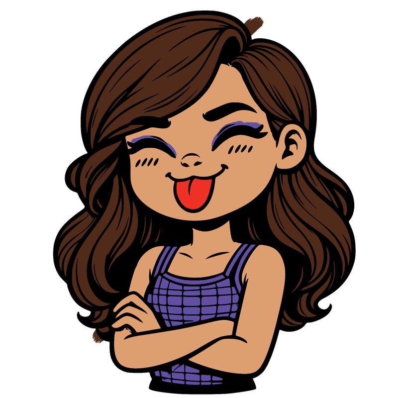 realistic girl crossing her arms and wearing a tank top with her tongue held out she has long hair