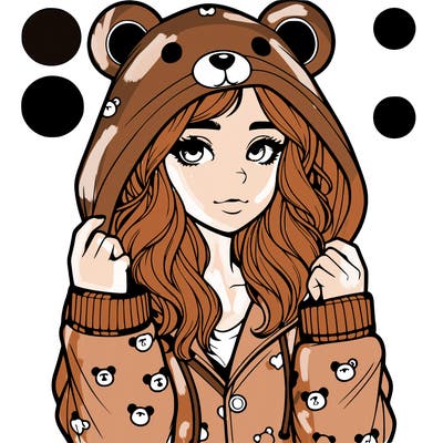 realistic girl in a animal pjs hoodie