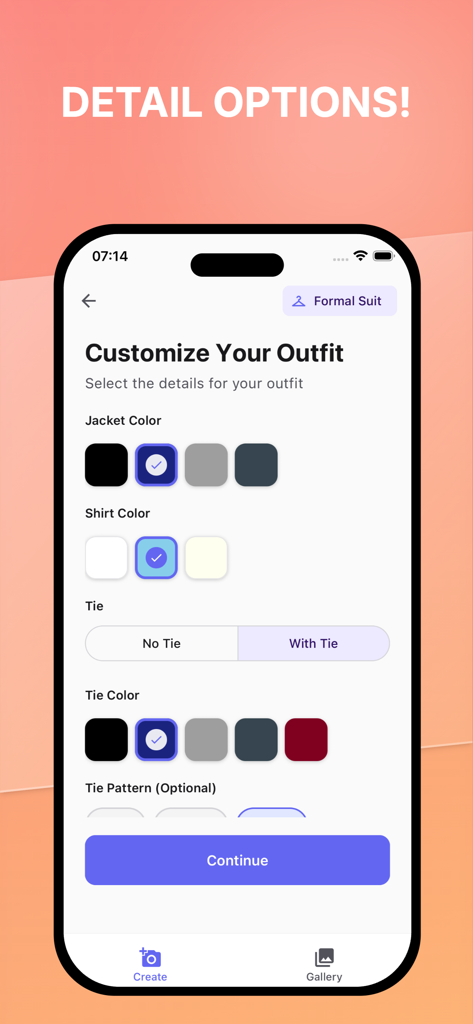 AI ID Image Generator - Mobile app interface showing AI outfit customization options including jacket shirt and tie colors for professional ID photos