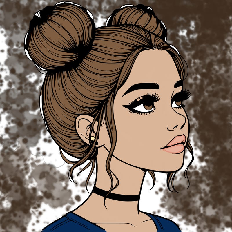 realistic girl with buns on the top of her head