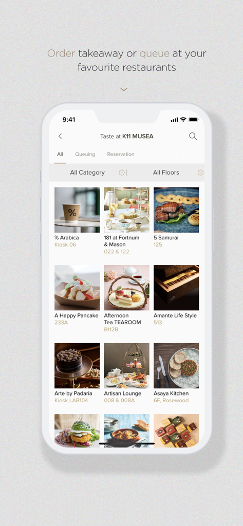 K11 HK - K11 HK App-Oberfläche zur Restaurantentdeckung und Fernwarteschlange