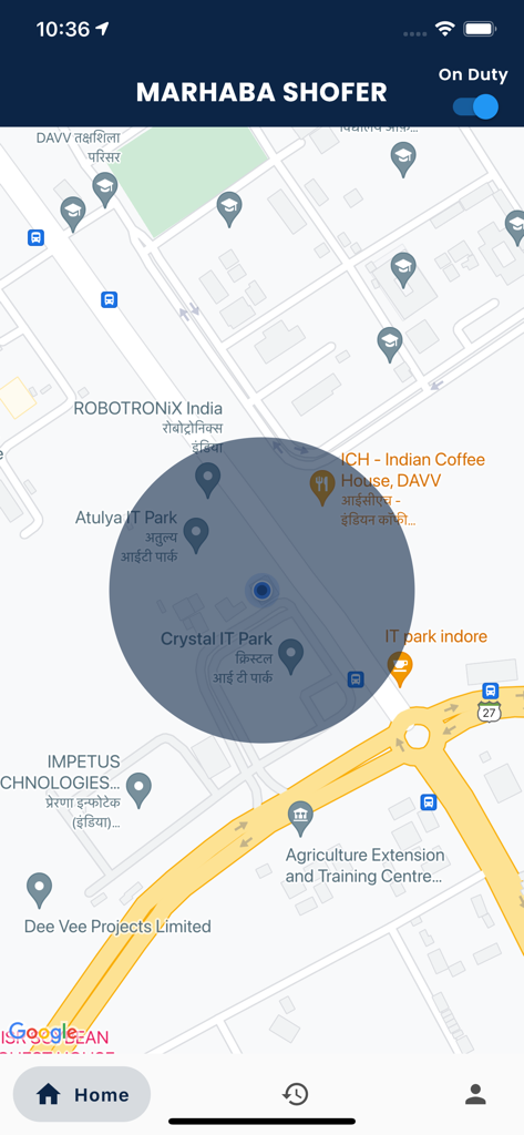 MARHABA SHOFER - The MARHABA SHOFER app dashboard displaying a map with a driver status toggle