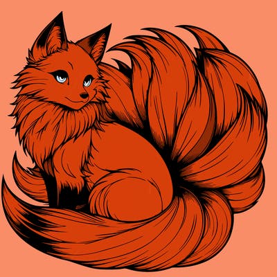 realistic detailed 9 tailed anime fox