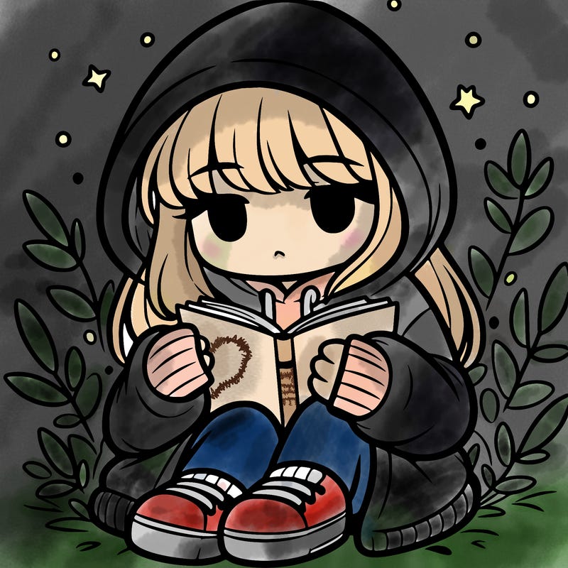 girl in oversized hoodie reading a book