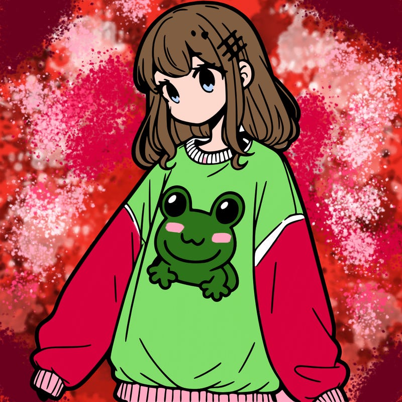 girl wearing frogging sweatshirt