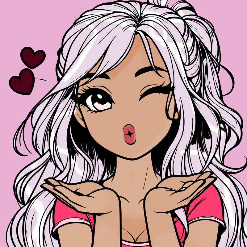 realistic girl winking and blowing a kiss while making heart hands