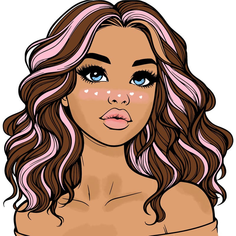 realistic girl with wavy hair and lips
