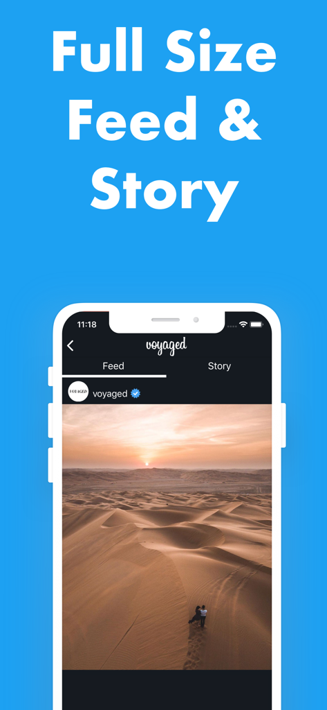 iStory for Instagram - Uno schermo di smartphone che visualizza un post del feed Instagram a grandezza naturale nell'app iStory