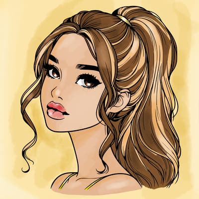 realistic girl with a ponytail on her hair and lips