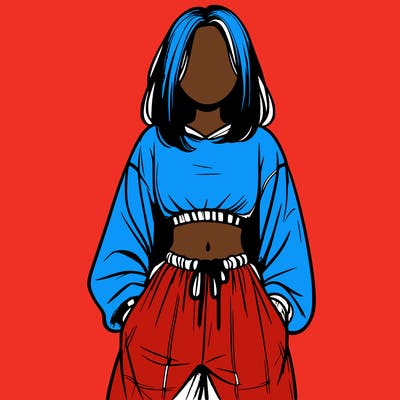 realistic girl faceless with baggy pants and a crop top