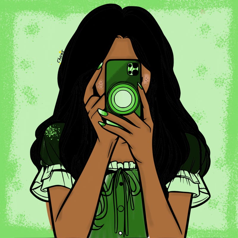 a realistic girl holding her phone taking pictures
