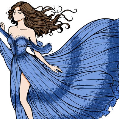 realistic woman in dress flowing the the wind