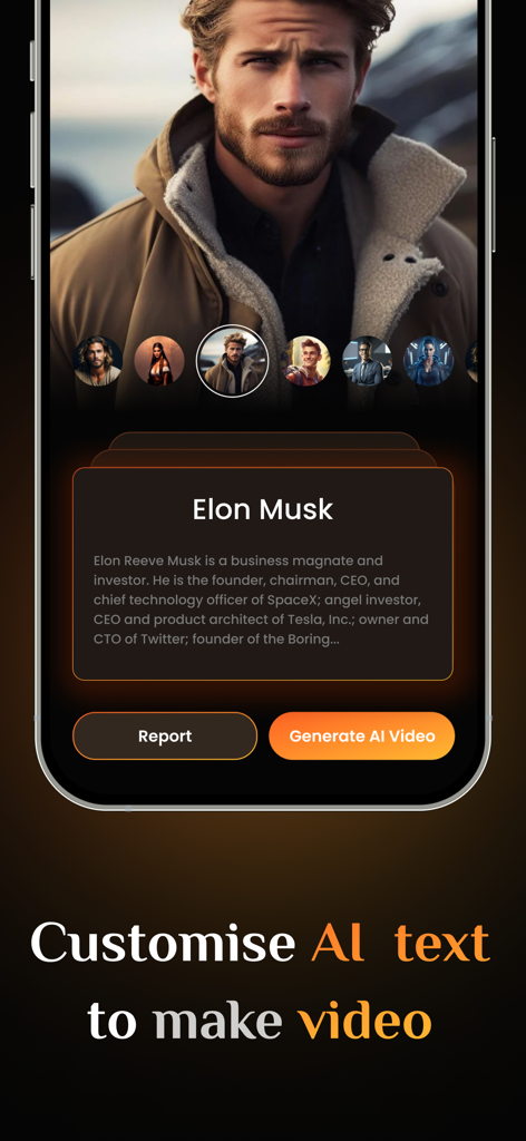 Interface of LipSync AI Video Generator showing celebrity avatar selection and text to video generation options.