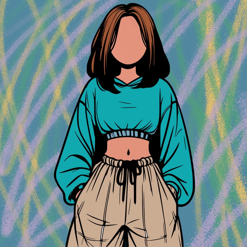 realistic girl faceless with baggy pants and a crop top