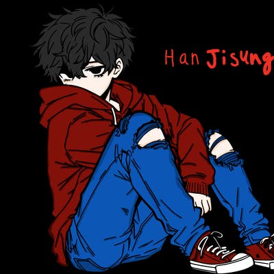 a male hoddie ripped jeans messy hair anime