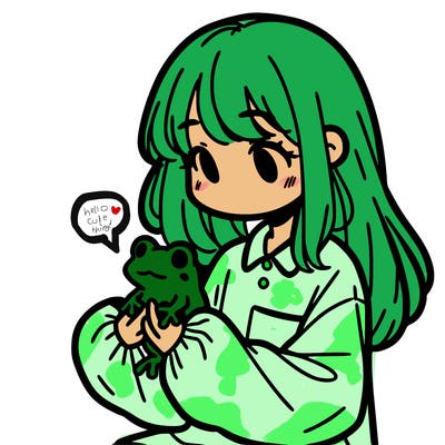 girl with long hair and a oversized shirt. and she is holding a frog