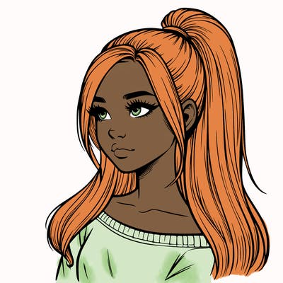 realistic girl with a high ponytail