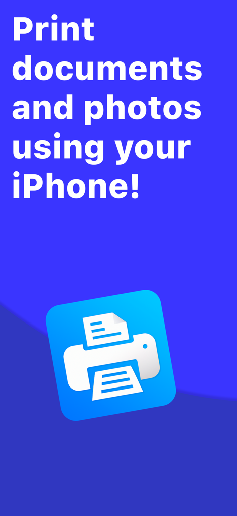 Printer Pro: Scan & Print - Captura de pantalla de la aplicación Printer Pro con texto sobre impresión de documentos y fotos usando un iPhone con un icono de impresora