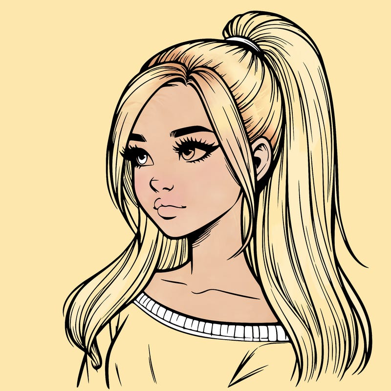 realistic girl with a high ponytail