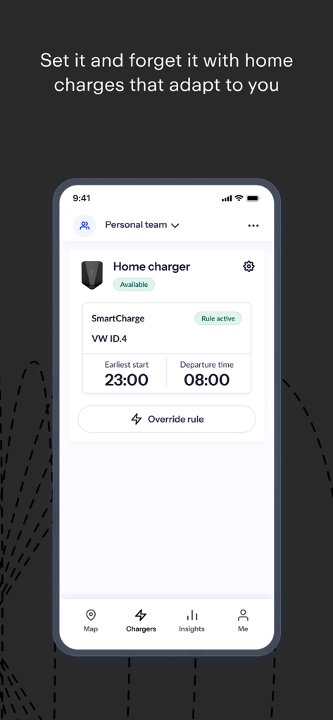 Monta Charge - Monta Charge app interface displaying home EV charging schedule with smart charge settings for a VW ID.4