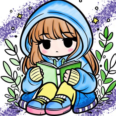 girl in oversized hoodie reading a book