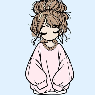 girl with baggy sweatshirt and messy bun