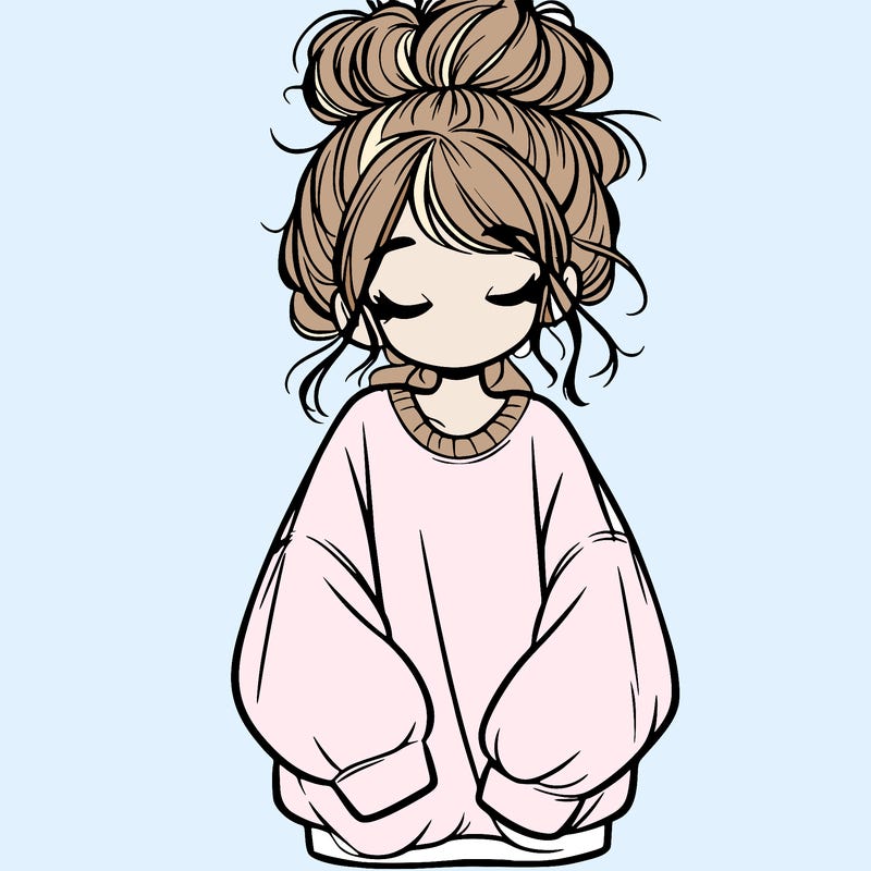 girl with baggy sweatshirt and messy bun
