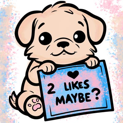 a puppy holding a sign that says 2 likes maybe?