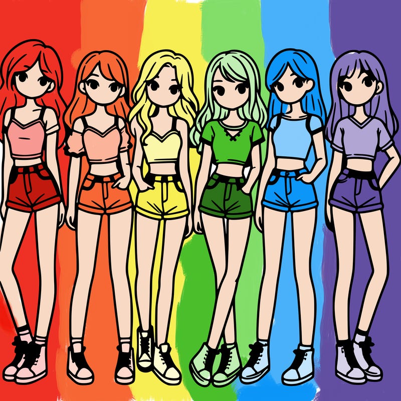 a group of girls wearing crop tops and shorts