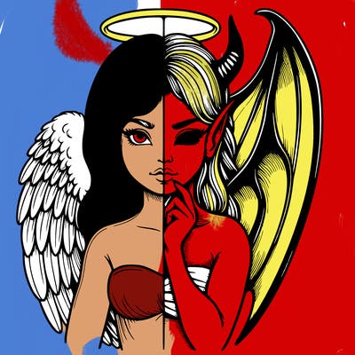 realistic angel half demon