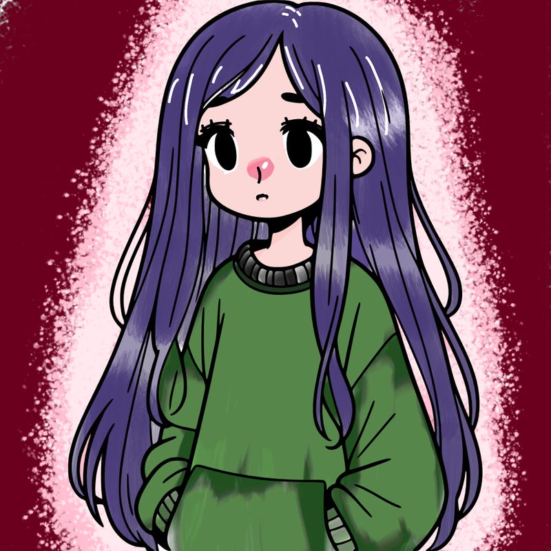 a girl in a sweatshirt with long hair