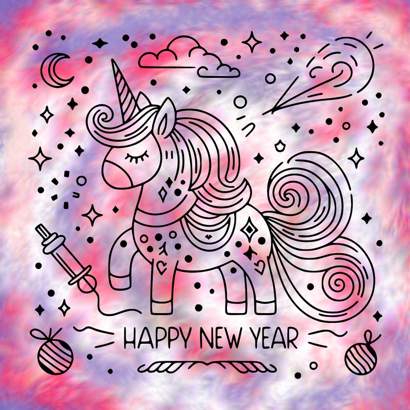 happy new year illustration calligraphic style outline; thin lines; light colors