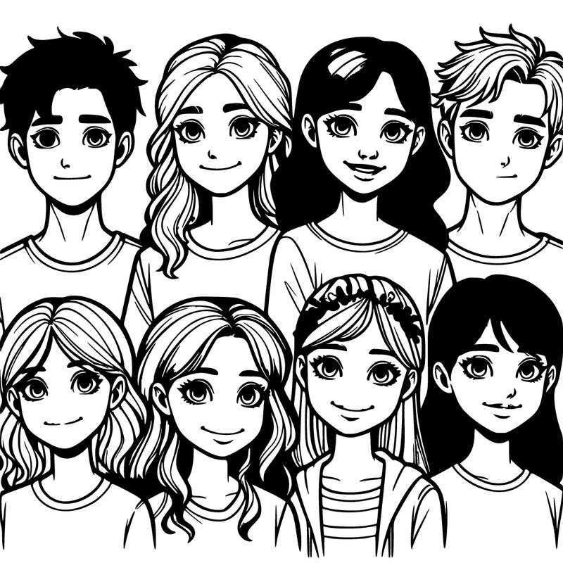 realistic team of girls and boys