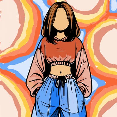 realistic girl faceless with baggy pants and a crop top