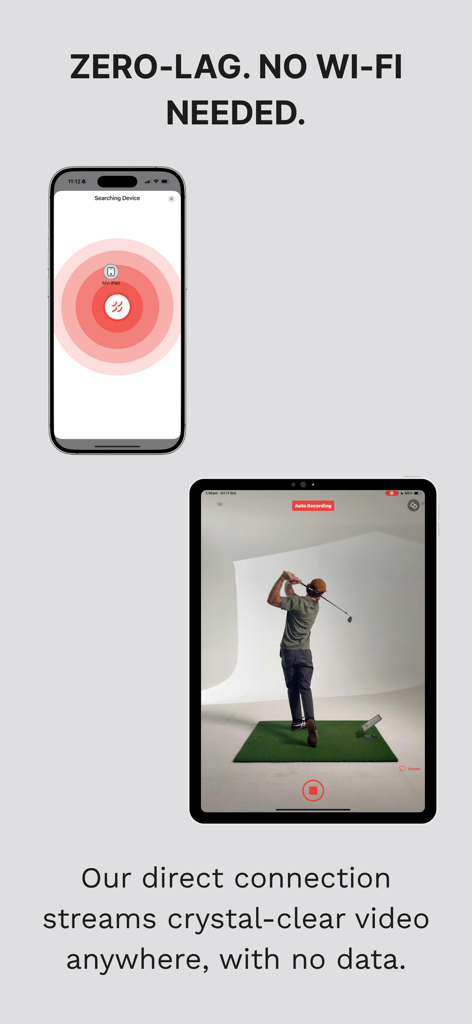 Direct connection between iPhone and iPad for zero lag golf video streaming without wifi