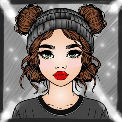 realistic girl with buns in her hair with a beanie on