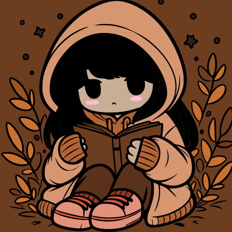 girl in oversized hoodie reading a book