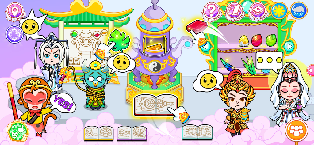 Avatar Life - Magic World - Captura de pantalla del juego Avatar Life Magic World con personajes de Viaje al Oeste y acertijos mágicos.