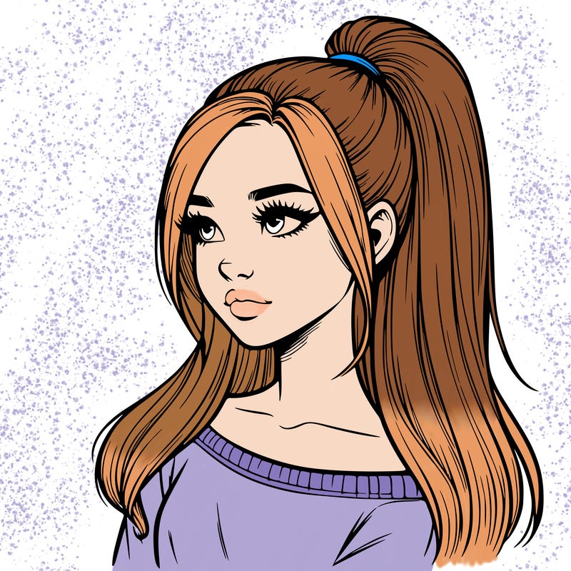 realistic girl with a high ponytail