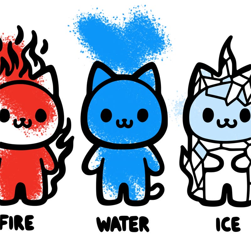 three element cats one fire one water, one ice.
